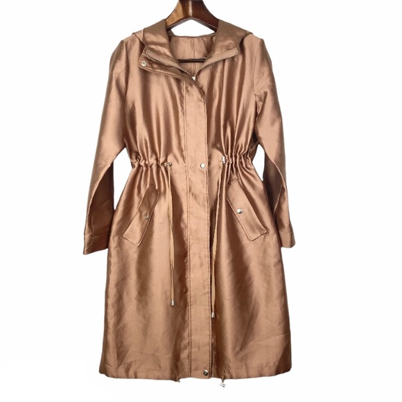 ASOS•bronze hooded spring lightweight parka trench coat size 8 - Picture 1 of 10